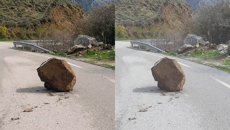 Τεράστια κοτρώνα στη μέση του δρόμου